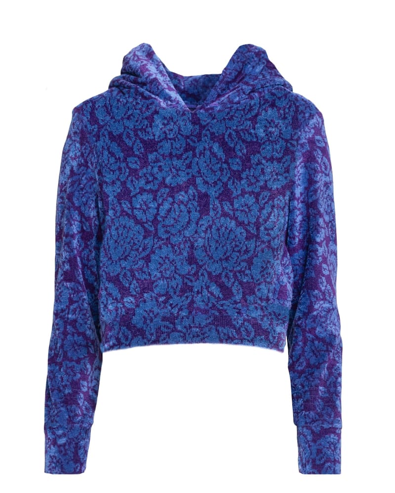 Floral Cropped Hoodie Blue